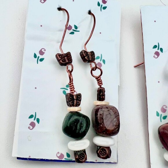 Lot Of 3 Pairs Handmade Beaded Dangle Earrings Mixed Stone Boho Style - Picture 4 of 10